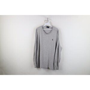 Vintage 90s Ralph Lauren Mens Large Distressed Long Sleeve T-Shirt Heather Gray